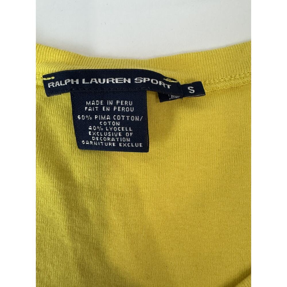 Ralph Lauren Sport Yellow Fitted V-Neck Tee Y2K Long Cotton Horse Logo Small - Picture 3 of 8